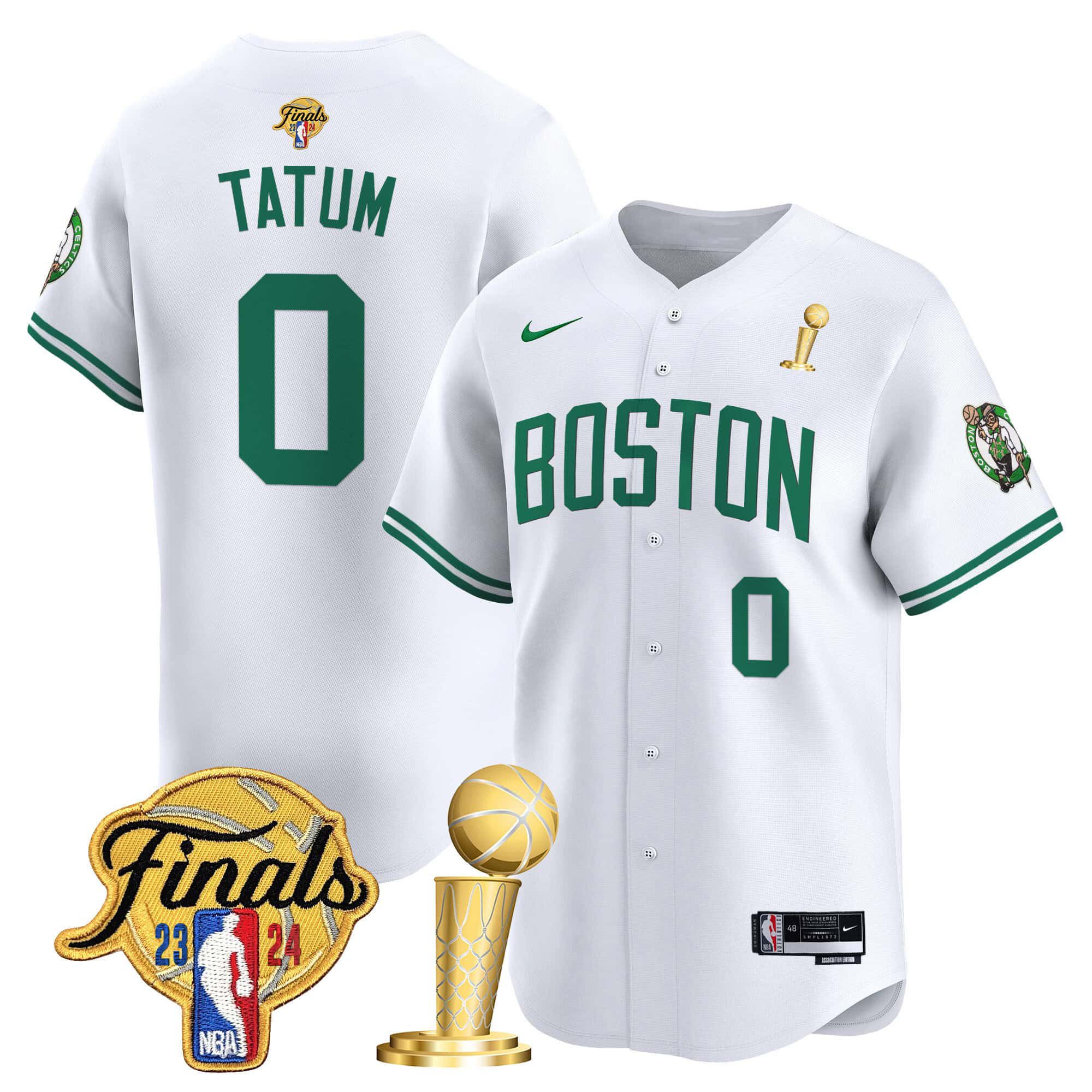 Men Boston Celtics #0 Tatum White 2024 Nike Final & Champions Patch Baseball NBA Jersey->boston celtics->NBA Jersey